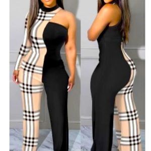 Plaid one sleeve jumpsuit